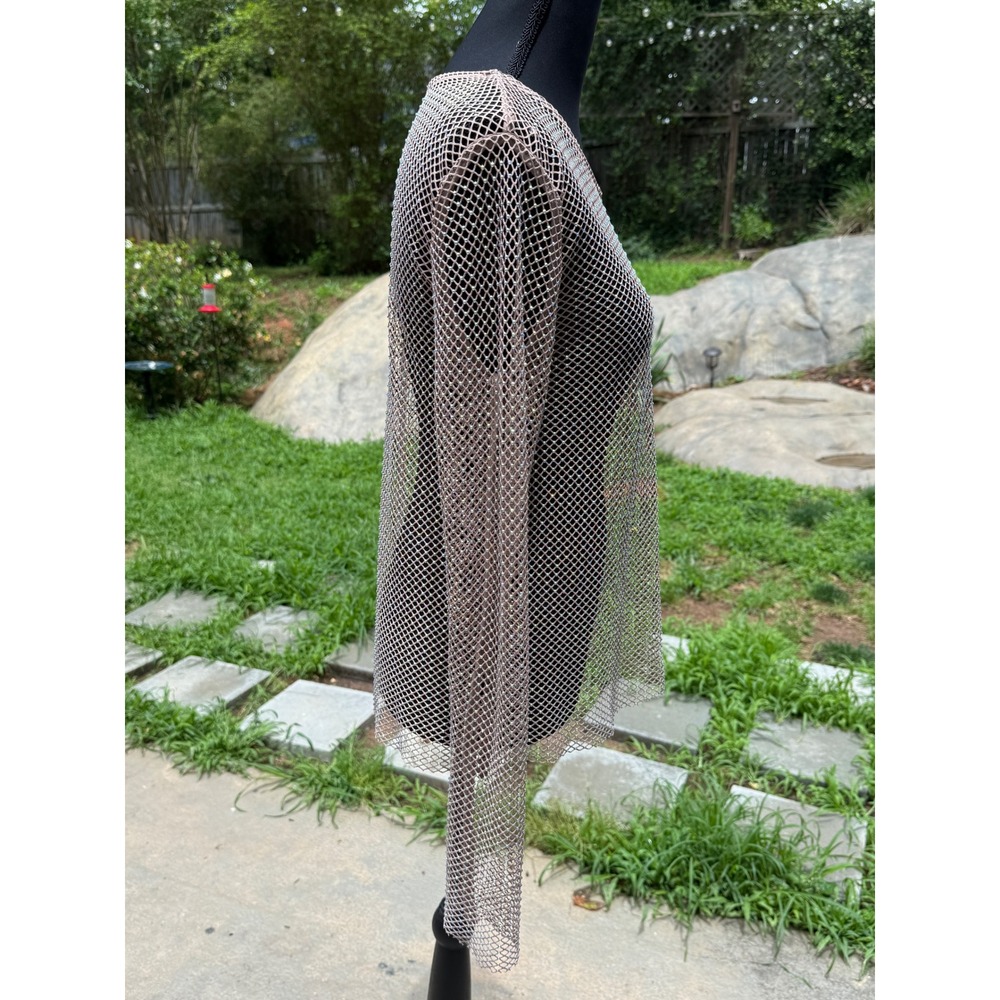 Rachel Zoe Mauve Pink Rhinestone Fishnet Mesh Long Sleeve Top Womens Medium M - Picture 2 of 5